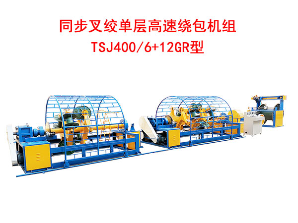 同步叉绞单层高速绕包机组TSJ400/6+12GR型